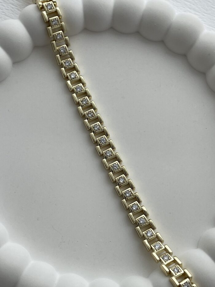 Özel Seri Zirkon Taşlı Geometrik Tasarım Gold Bileklik