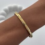 Çelik Mini Yuvarlak Zirkon Taşlı Gold Kelepçe Bileklik