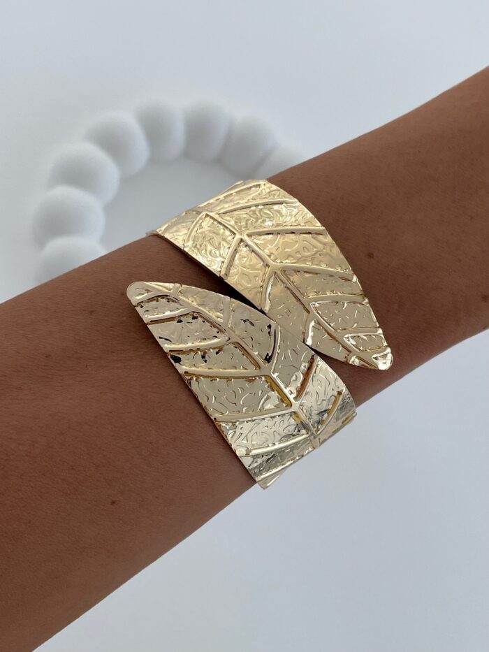Özel Seri Yaprak Tasarım Gold Kelepçe Bileklik