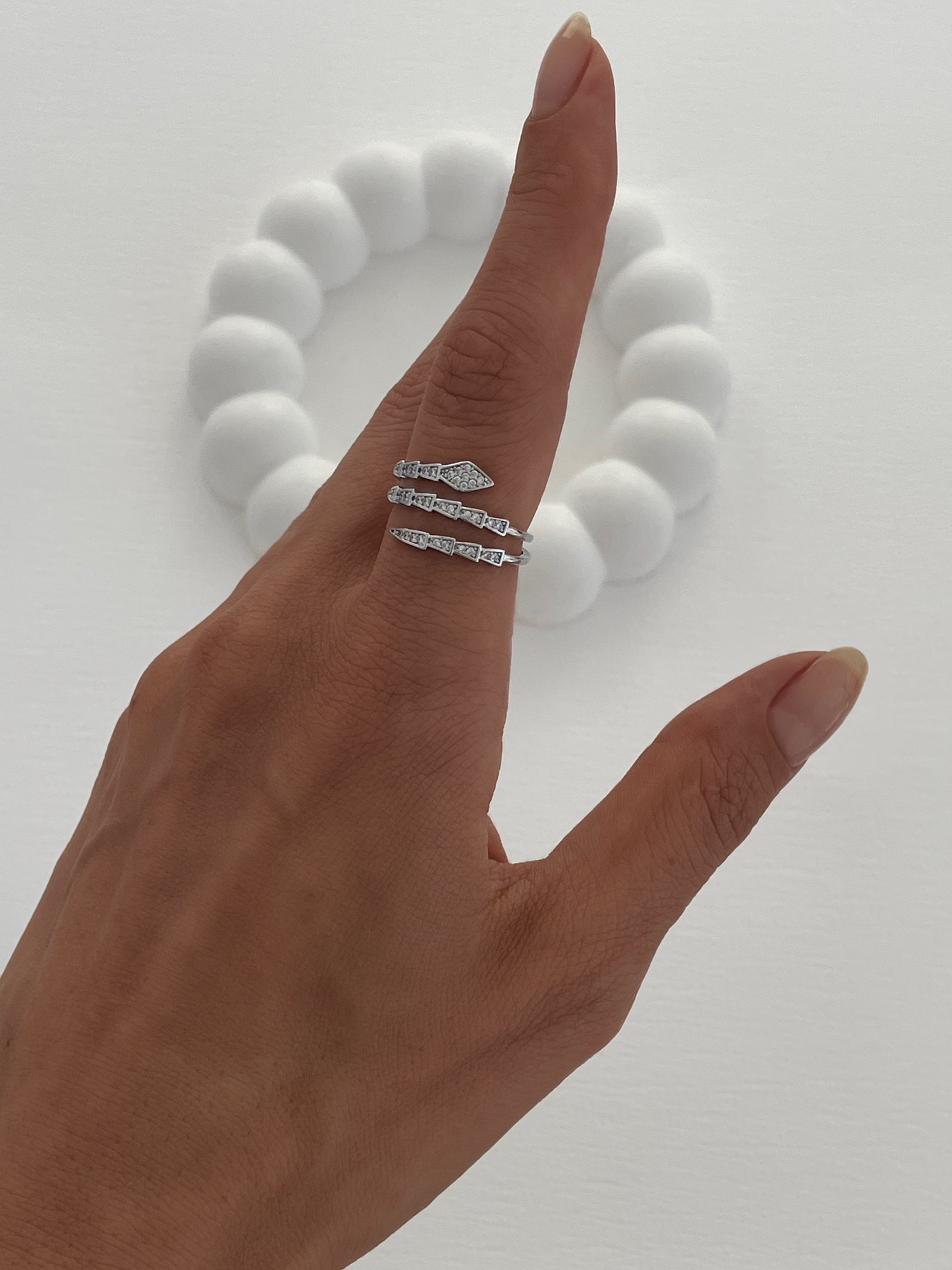 img_3947-4 Özel Seri Zirkon Taşlı Yılan Tasarım Gümüş Ayarlanabilir Yüzük