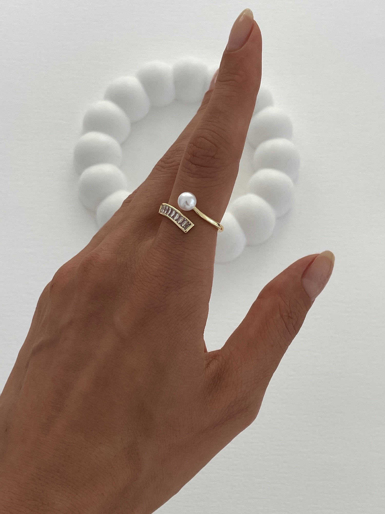 img_4142-3 Özel Seri Baget Taşlı İncili Gold Ayarlanabilir Yüzük