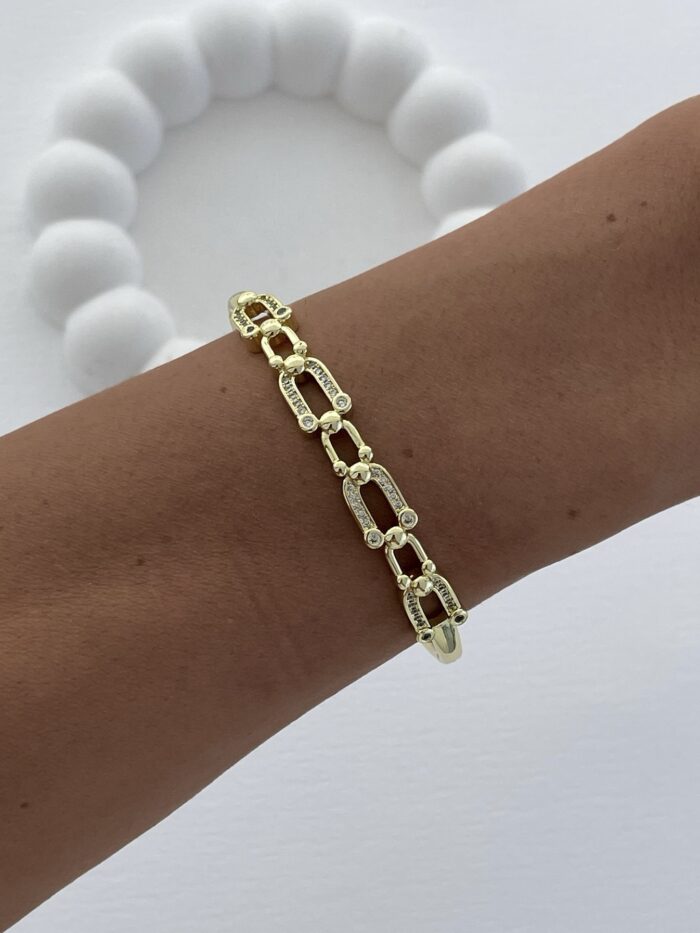 Özel Seri Zirkon Taşlı Zincir Marka Model Gold Kelepçe Bileklik