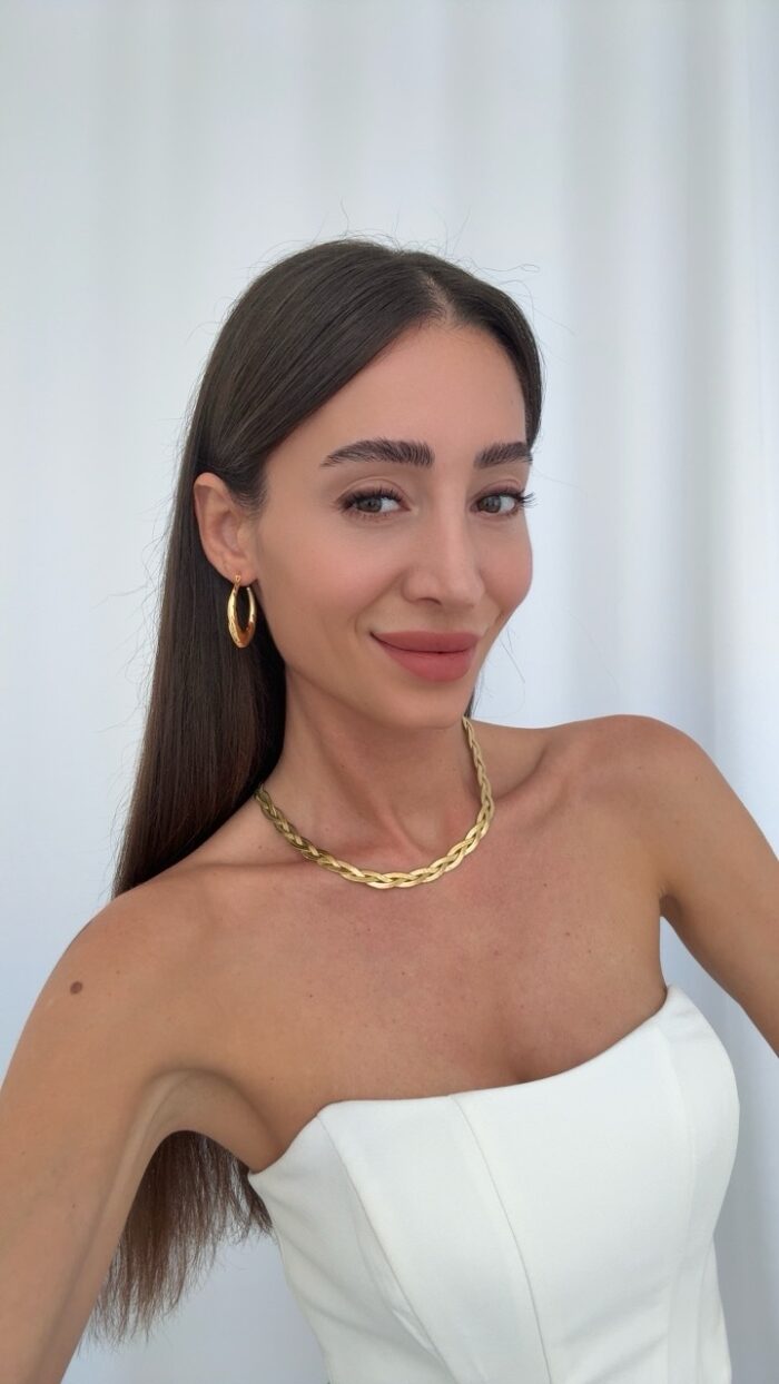 Çelik Desenli Oval Tasarım Gold Halka Küpe