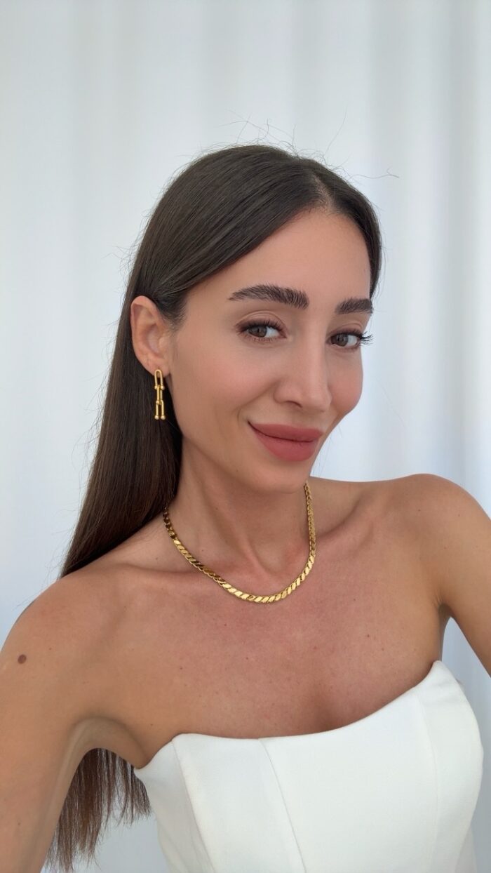 Çelik Marka Model Zincir Tasarım Gold Küpe