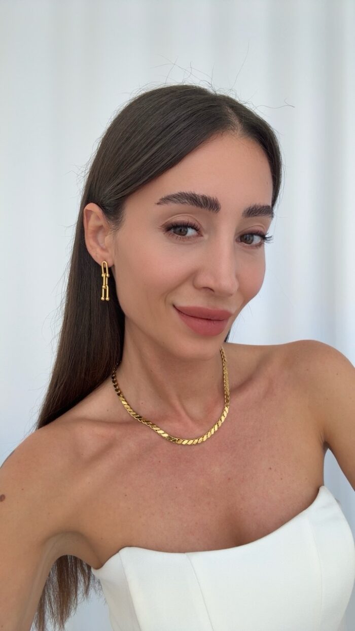 Çelik Marka Model Zincir Tasarım Gold Küpe