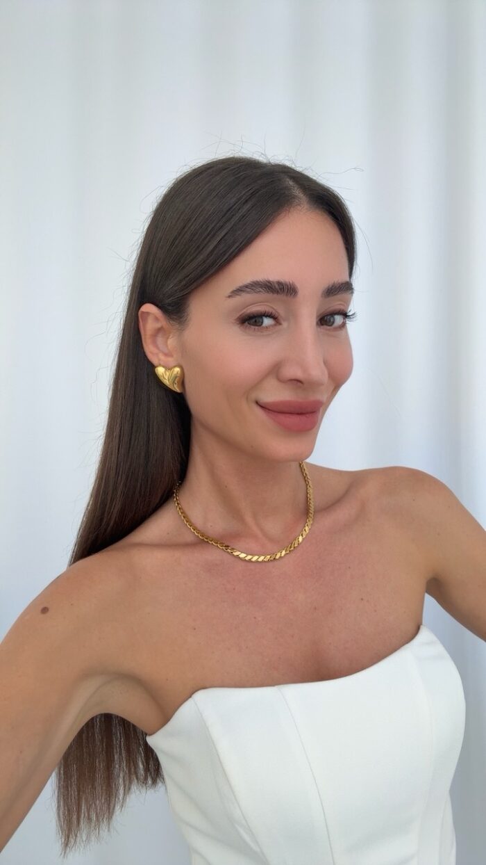 Çelik Kalp Tasarım Gold Küpe