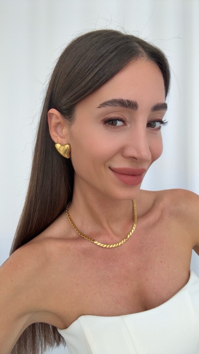 Çelik Kalp Tasarım Gold Küpe