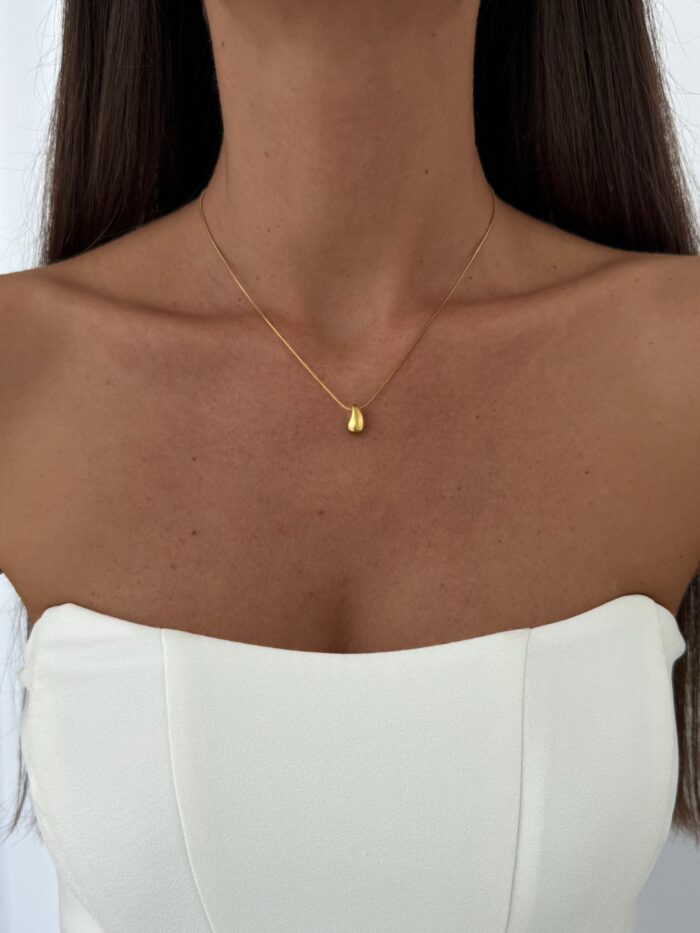 Çelik Mini Damla Tasarım Gold Kolye
