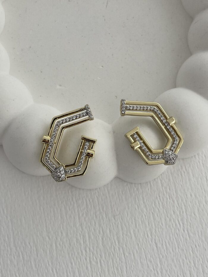 Özel Seri Geometrik Tasarım Gold Küpe