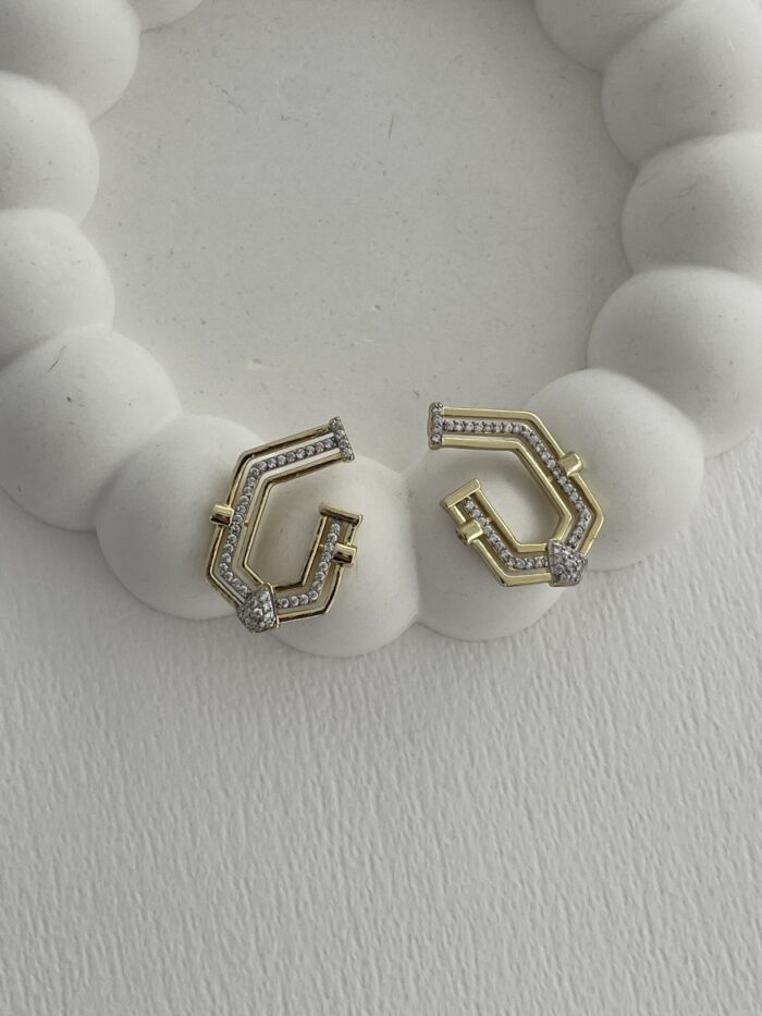Özel Seri Geometrik Tasarım Gold Küpe