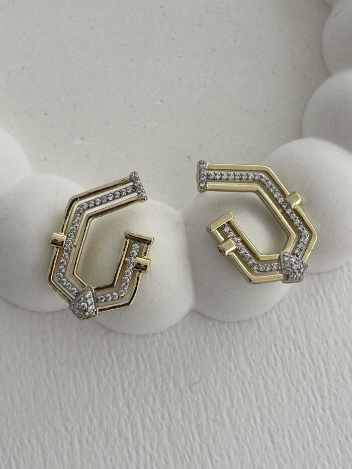 Özel Seri Geometrik Tasarım Gold Küpe