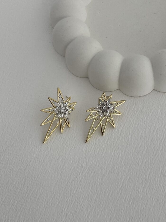 Özel Seri Zirkon Taşlı Yıldız Tasarım Gold Küpe