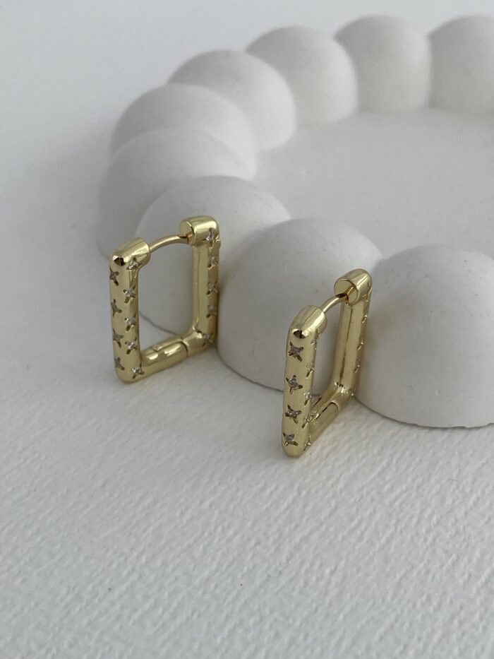 Özel Seri Yıldız Zirkon Taşlı Kare Gold Küpe
