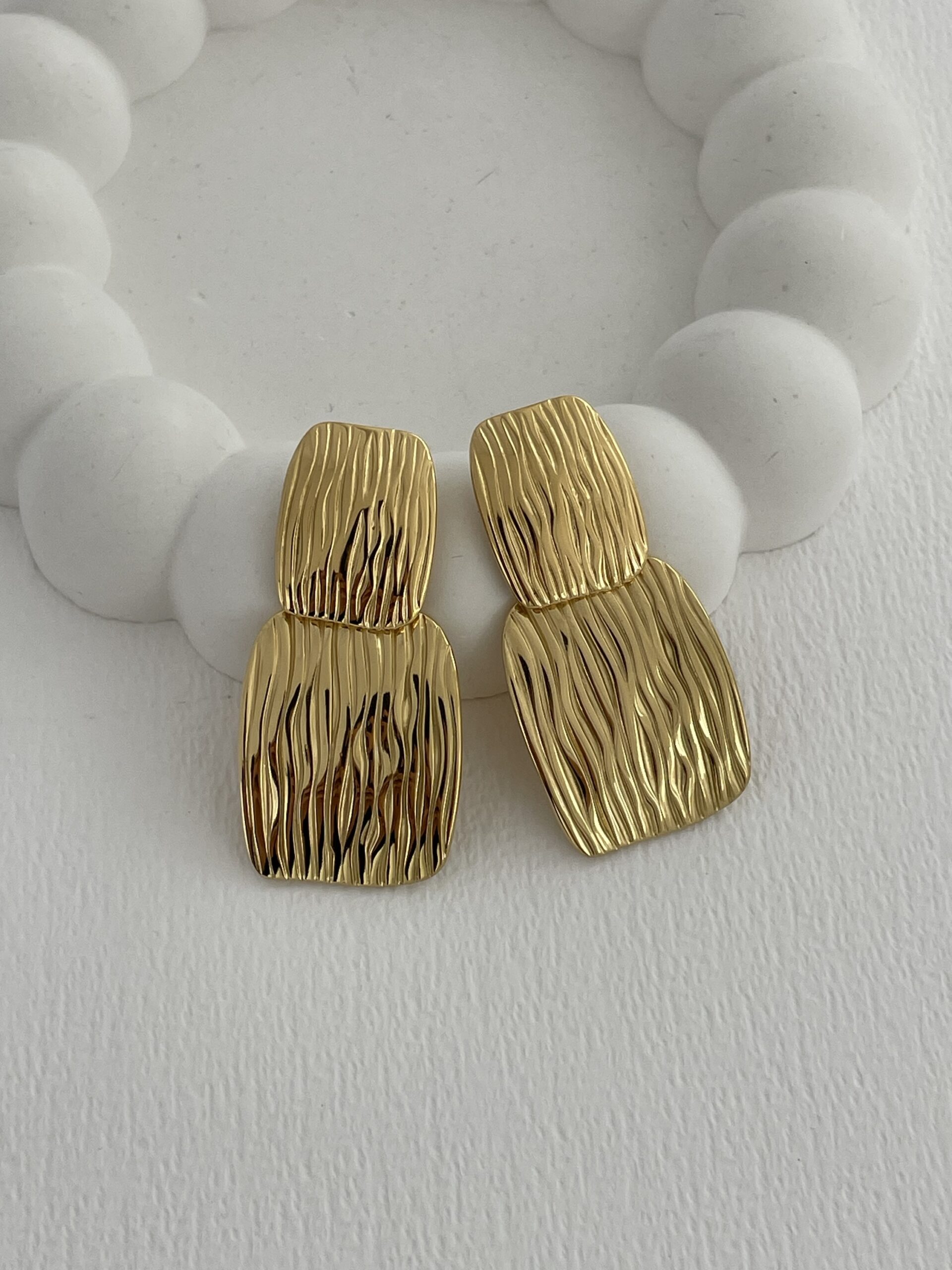 img_9727-2 Çelik Desenli İkili Geometrik Tasarım Gold Küpe