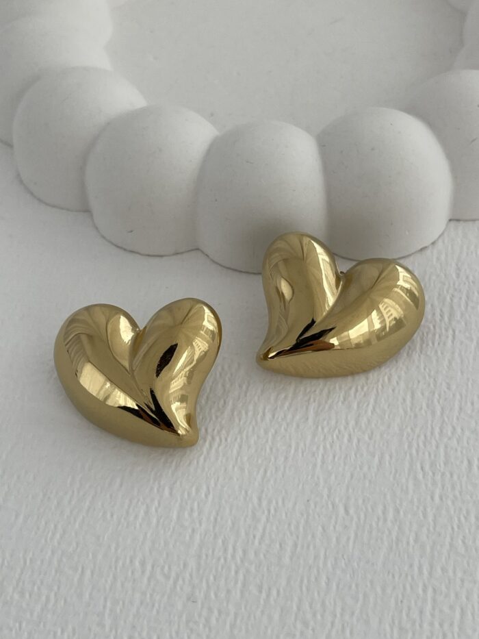 Çelik Kalp Tasarım Gold Küpe