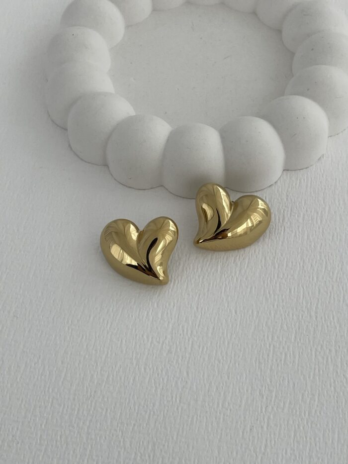 Çelik Kalp Tasarım Gold Küpe