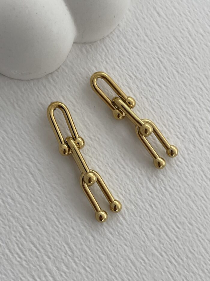 Çelik Marka Model Zincir Tasarım Gold Küpe