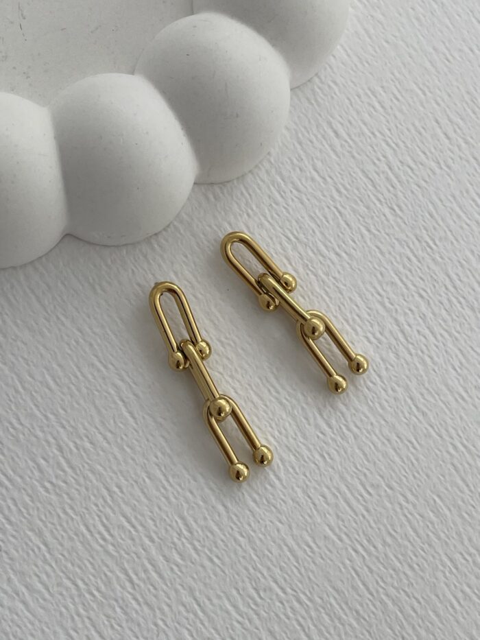 Çelik Marka Model Zincir Tasarım Gold Küpe