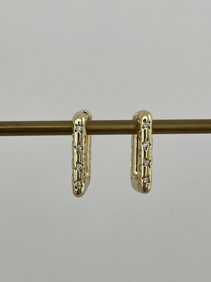 Özel Seri Yıldız Zirkon Taşlı Kare Gold Küpe