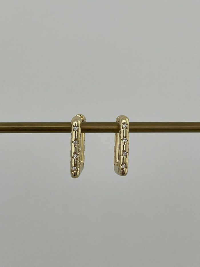 Özel Seri Yıldız Zirkon Taşlı Kare Gold Küpe