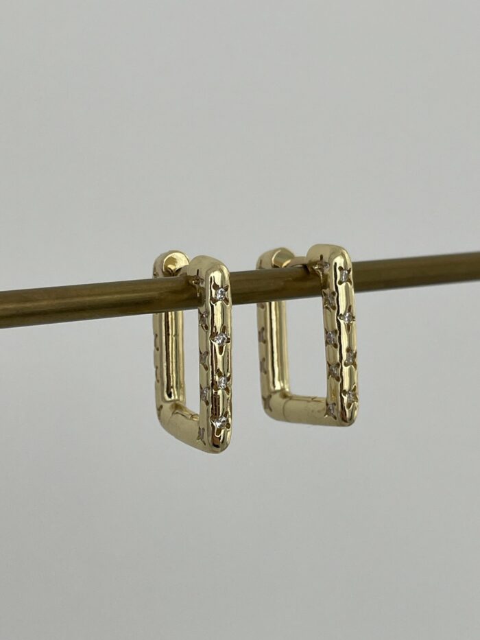 Özel Seri Yıldız Zirkon Taşlı Kare Gold Küpe