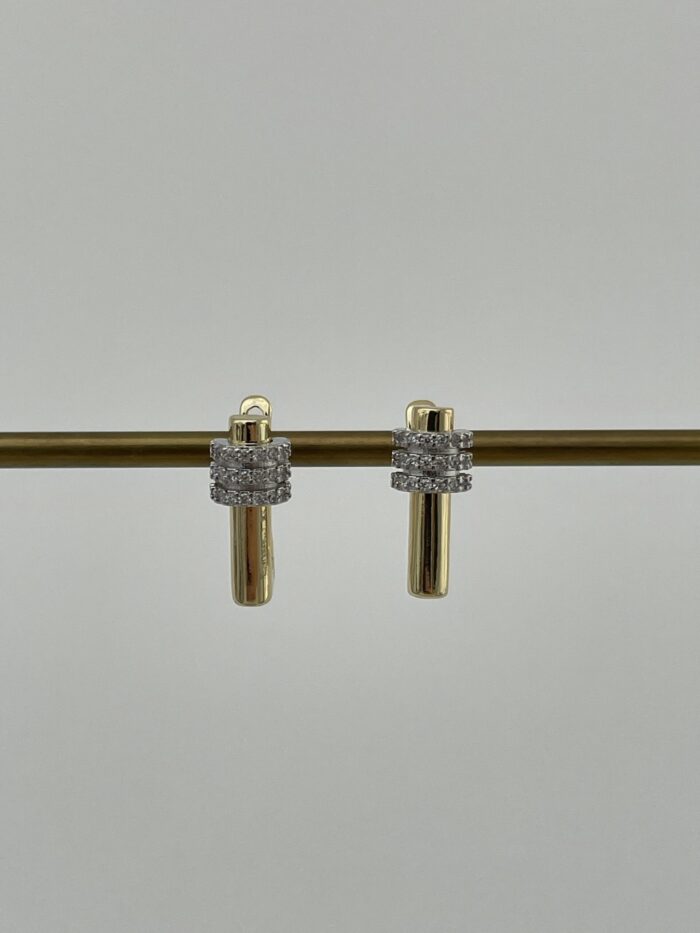 Özel Seri Zirkon Taşlı Gold Kare Halka Küpe