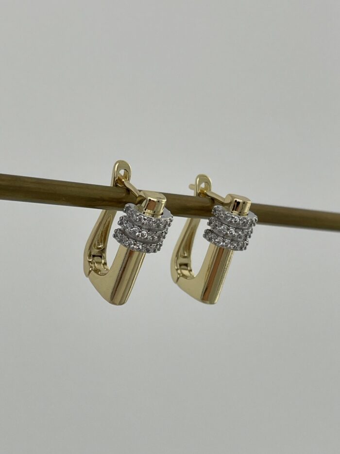 Özel Seri Zirkon Taşlı Gold Kare Halka Küpe