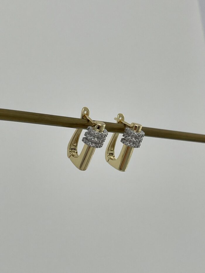 Özel Seri Zirkon Taşlı Gold Kare Halka Küpe