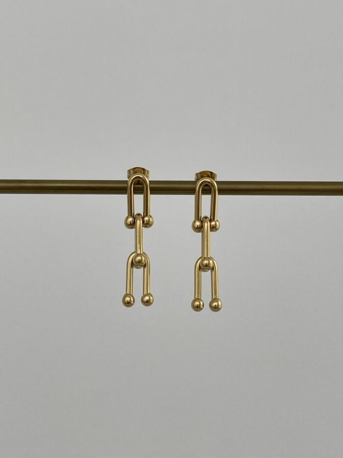 Çelik Marka Model Zincir Tasarım Gold Küpe