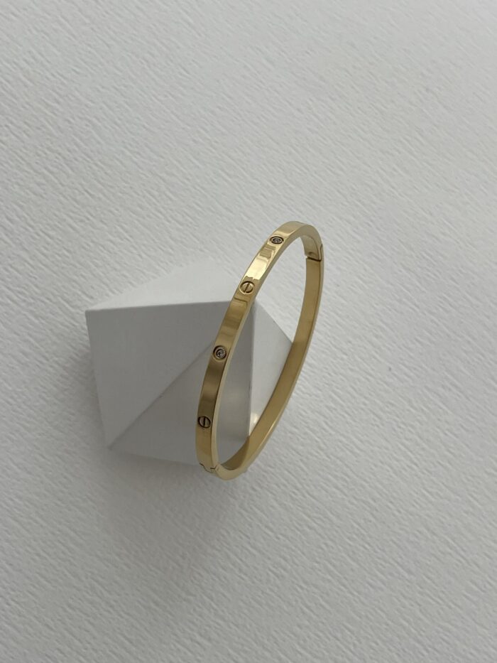Çelik Zirkon Taşlı İnce Marka Gold Kelepçe Bileklik 16