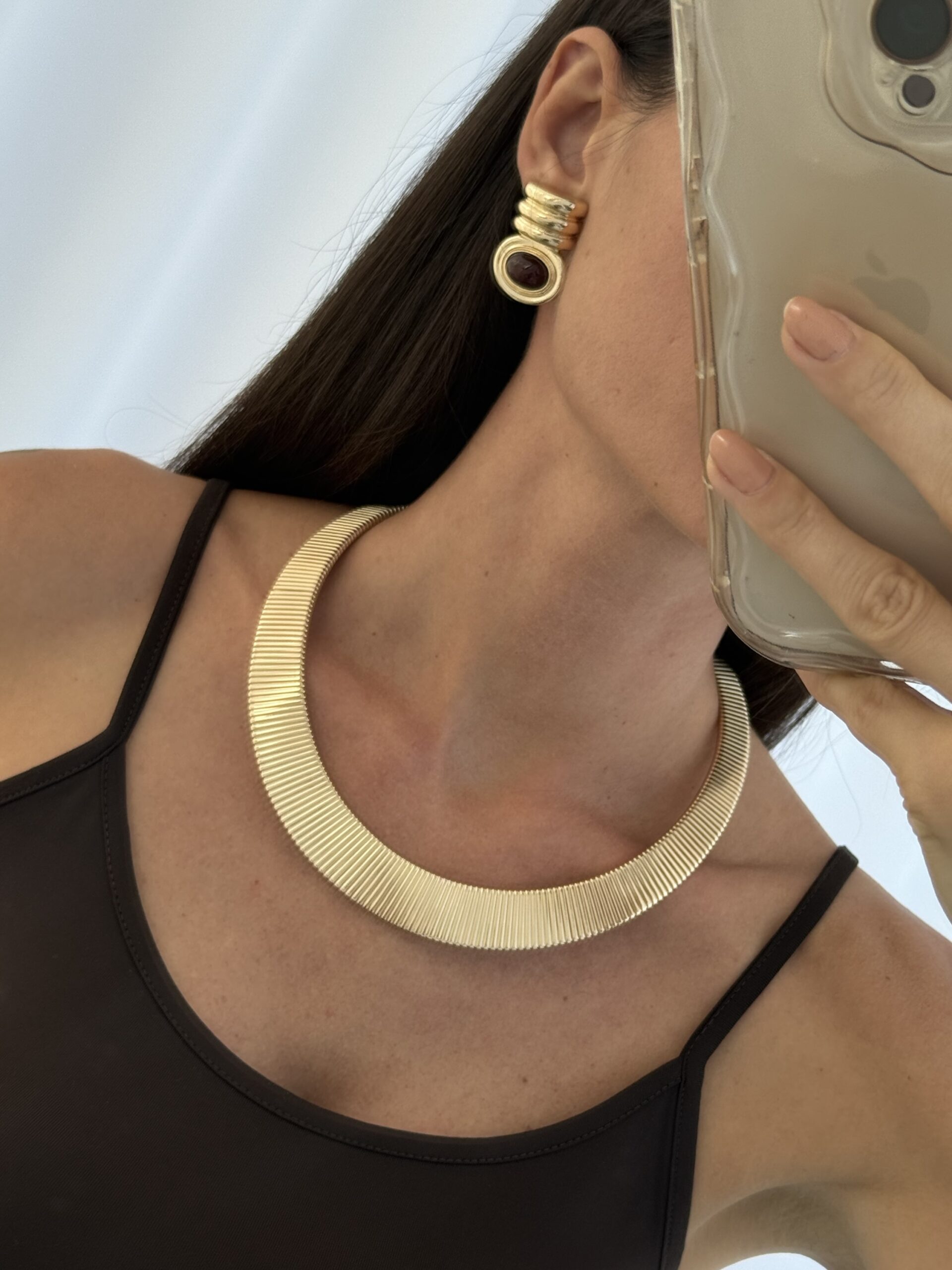 img_9911 Özel Seri Kahverengi Mineli Geometrik Tasarım Gold Küpe