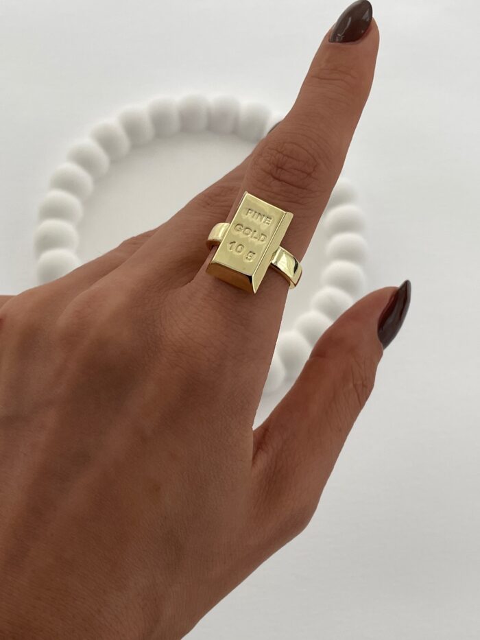 Özel Seri Yazılı Külçe Altın Tasarım Gold Ayarlanabilir Yüzük