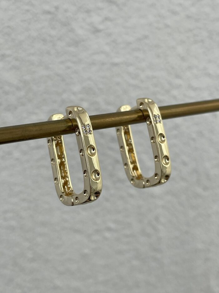 Özel Seri Zirkon Taşlı Büyük Dikdörtgen Gold Küpe