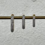 Özel Seri Zirkon Taşlı Oval Üçlü Halka Gold Küpe Seti