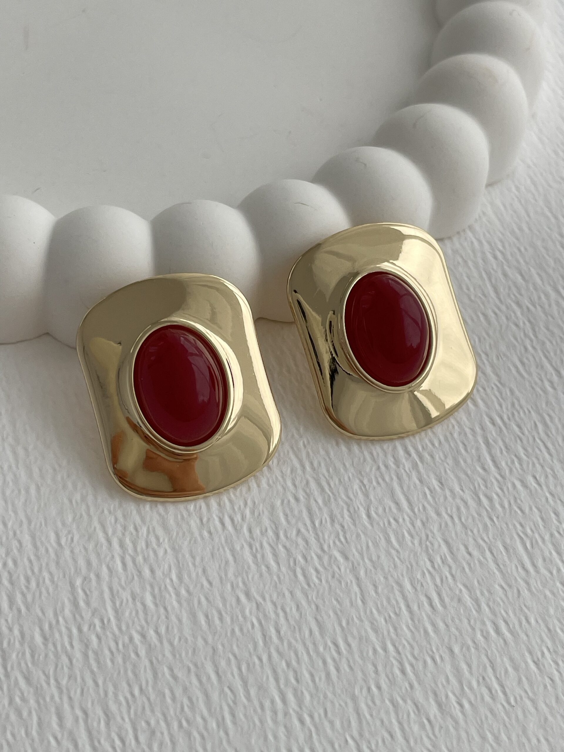 img_5024-2 Özel Seri Vintage Tasarım Bordo Mineli Gold Küpe