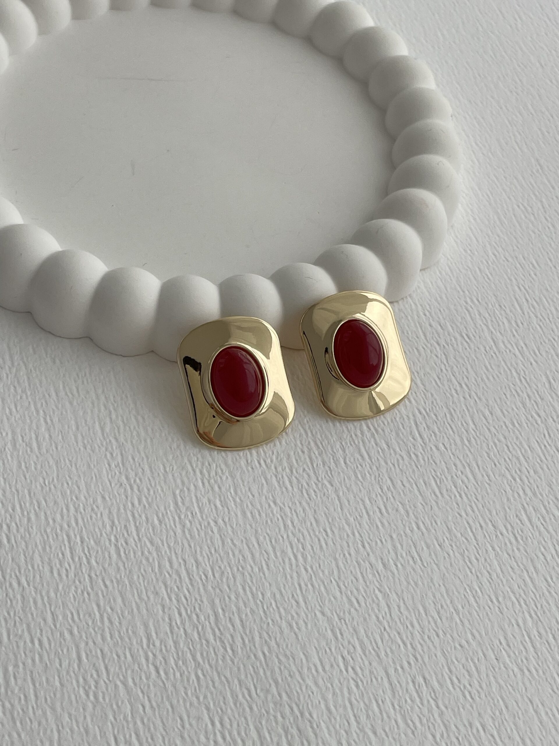 img_5026-2 Özel Seri Vintage Tasarım Bordo Mineli Gold Küpe