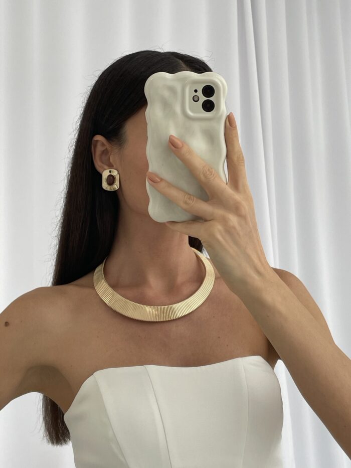 Özel Seri Vintage Tasarım Kahverengi Mineli Gold Küpe