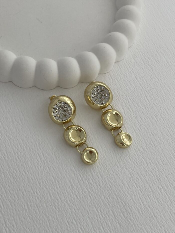 Özel Seri Zirkon Taşlı Üçlü Yuvarlak Tasarım Gold Küpe