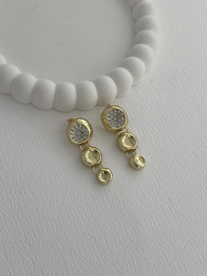 Özel Seri Zirkon Taşlı Üçlü Yuvarlak Tasarım Gold Küpe