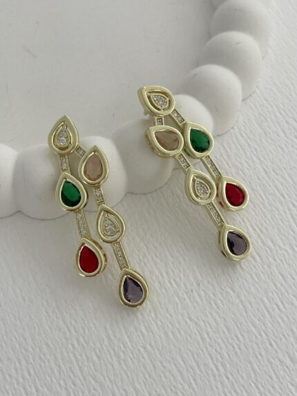 Özel Seri Zirkon Taşlı İkili Renkli Damla Tasarım Gold Marka Küpe