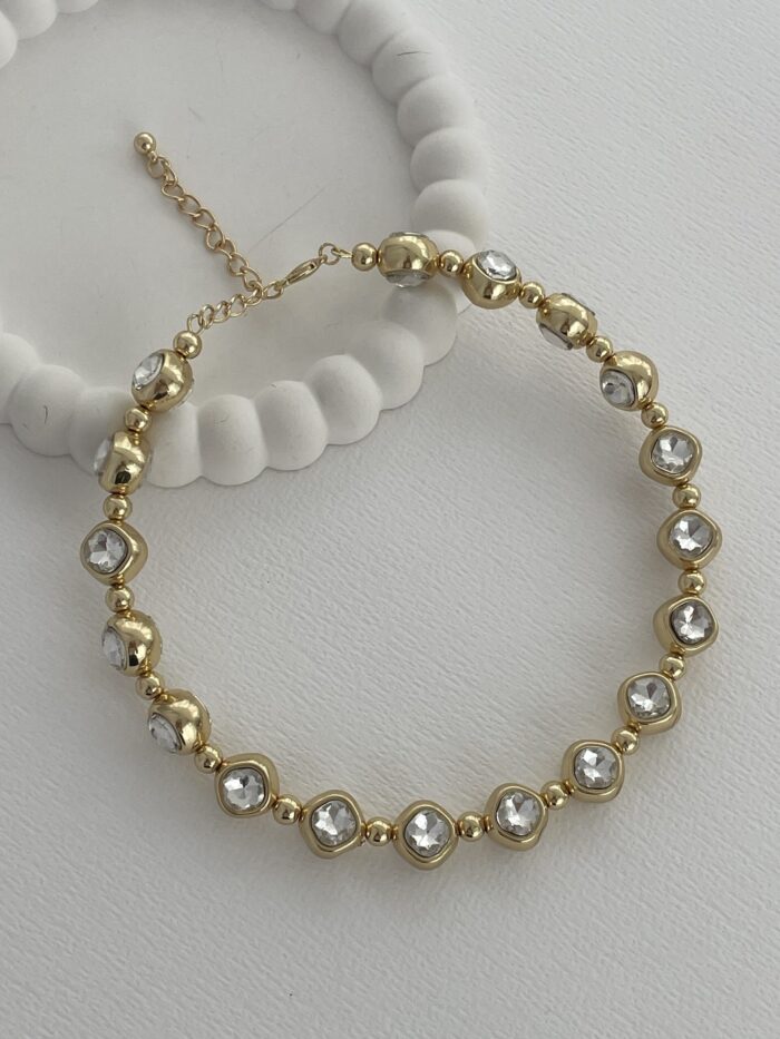 Özel Seri Çift Tarafı Zirkon Taşlı Gold Yuvarlak Choker Kolye
