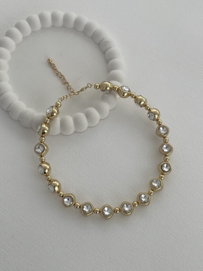 Özel Seri Çift Tarafı Zirkon Taşlı Gold Yuvarlak Choker Kolye