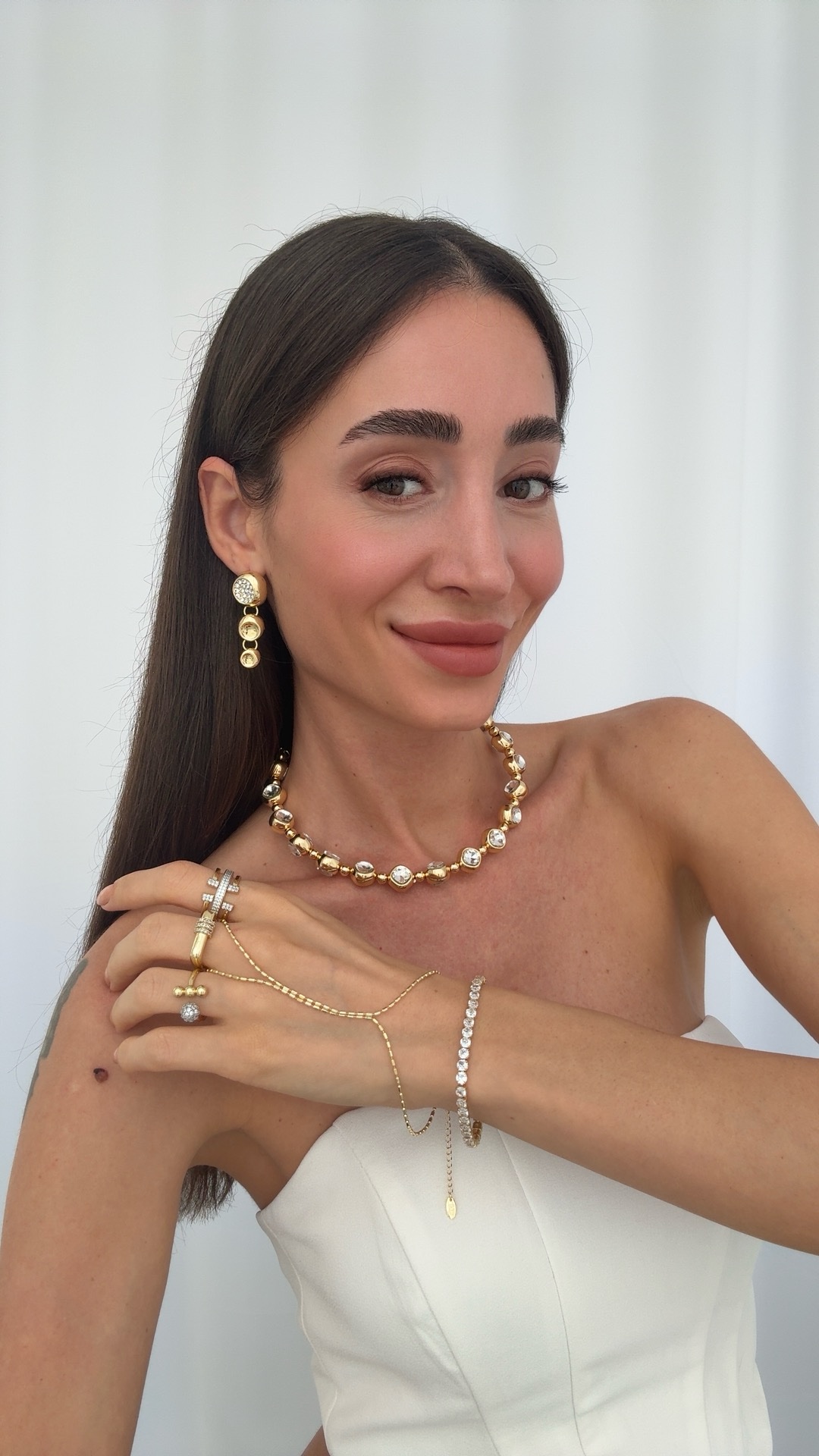 img_5971-5 Özel Seri Çift Tarafı Zirkon Taşlı Gold Yuvarlak Choker Kolye
