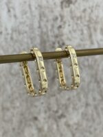 Özel Seri Zirkon Taşlı Büyük Dikdörtgen Gold Küpe