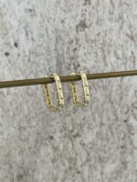 Özel Seri Zirkon Taşlı Büyük Dikdörtgen Gold Küpe - Görsel 4