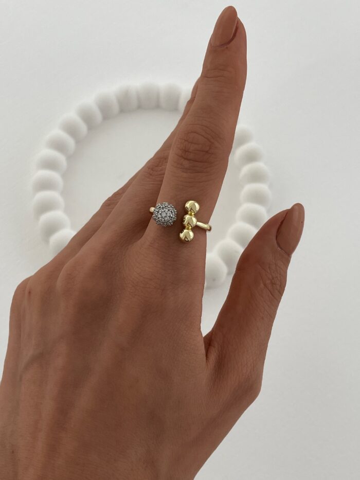 Özel Seri Zirkon Taşlı Üçlü Top Tasarım Gold Ayarlanabilir Yüzük