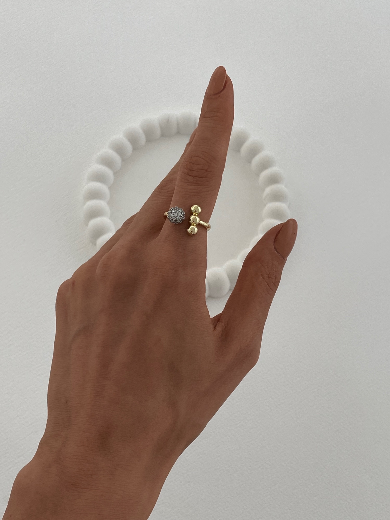 img_9824 Özel Seri Zirkon Taşlı Üçlü Top Tasarım Gold Ayarlanabilir Yüzük