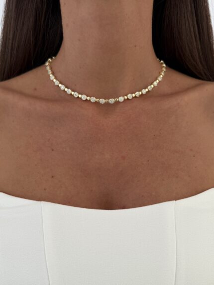 Özel Seri Zirkon Taşlı Yuvarlak Tasarım 14k Gold Kolye