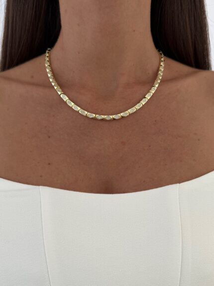 Özel Seri Zirkon Taşlı Baklava Desen 14k Gold Kolye