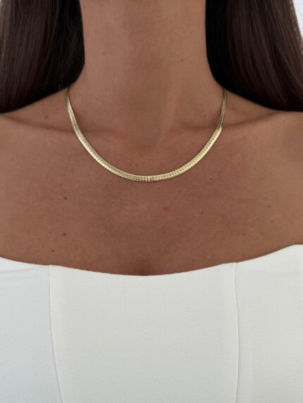 Özel Seri Desenli Ezme İtalyan Zincir 14k Gold Kolye